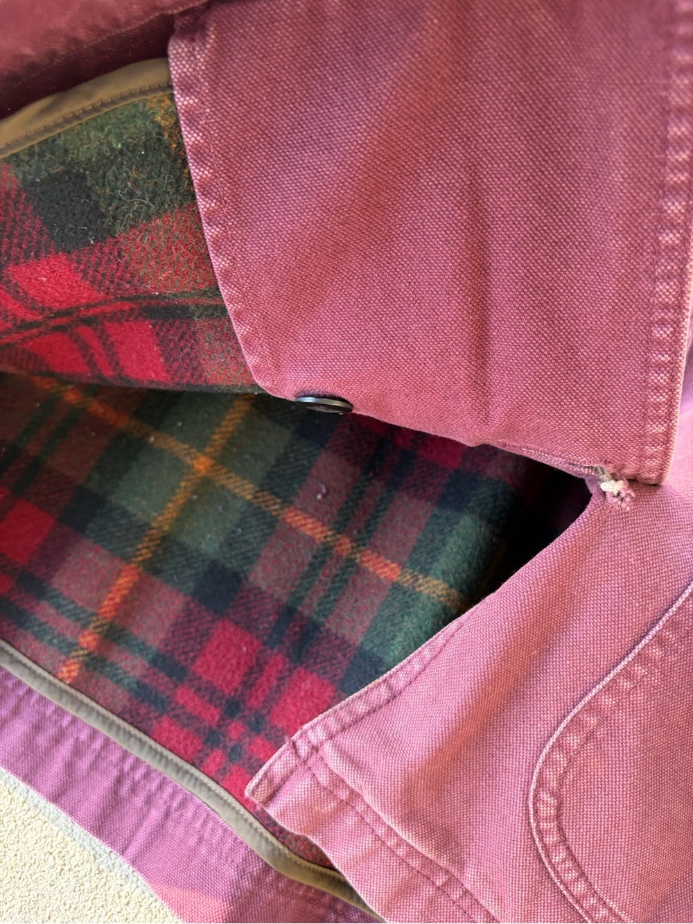LLbean field coat barn jacket chore plum corduroy plaid lined coat burgundy - Picture 11 of 13